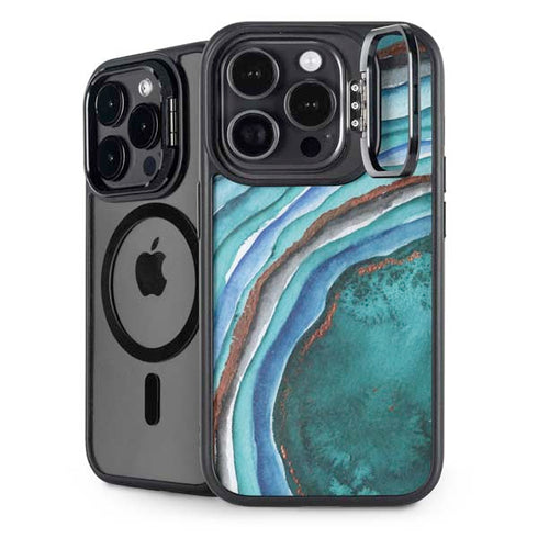 Turquoise Watercolor Geode iPhone 16 Pro Kickstand Case